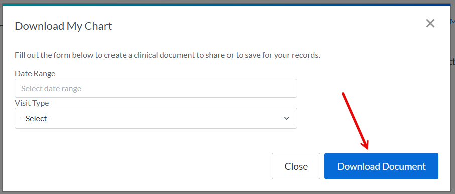 8. Step eight of patient portal medical records retrieval Step Eight: Click the Download Document button.